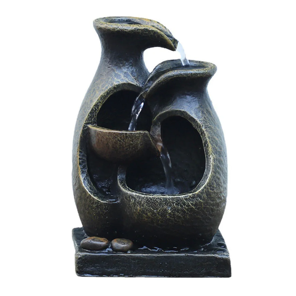 Indoor 4 Tier Water Fountain Waterfall Tabletop With Soothing Sound for Office and Home Decor Lucky Feng Shui Ornaments