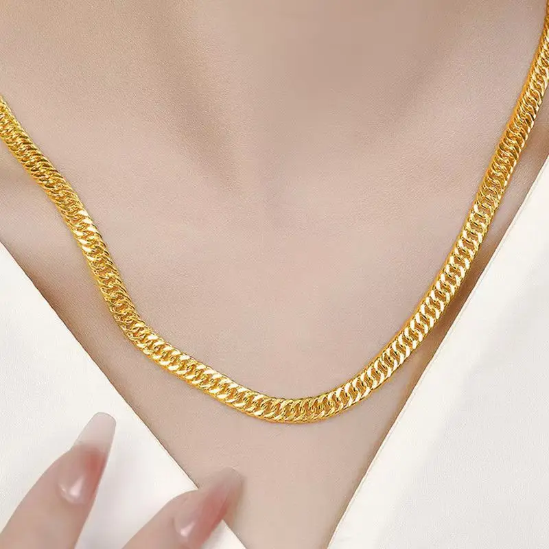 

10MM 60CM 24K AU999 Real Gold Necklace, Men's Bold Curb Chain, Polished Twisted Unisex Sideways Boss Neckpiece
