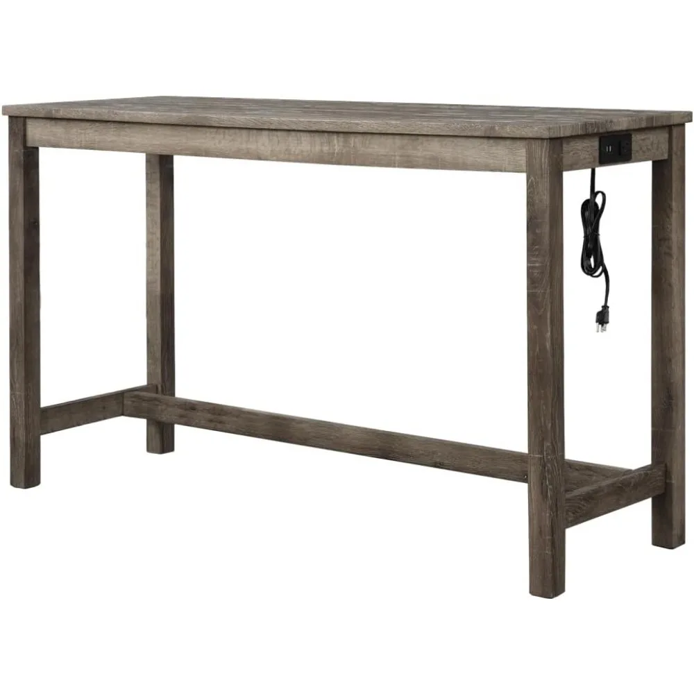 

60" Bar Height Pub Table with USB Charging Ports and Power Outlet, Rectangular Wood Counter Height Dining Table for Kitch