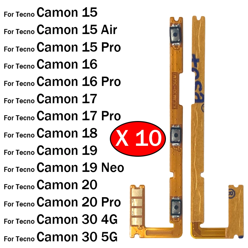 

10Pcs, Power On Off Volume Side Button Key Flex Cable For Tecno Camon 15 16 17 18 19 20 30 Pro Air Neo 4G 5G