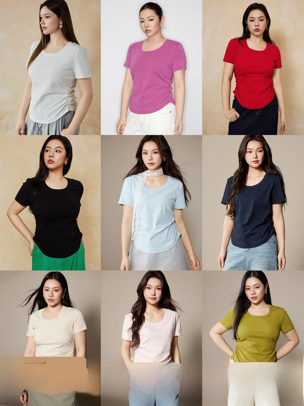 

Plusmall Cloud Capsule Tee Elastic Knitted ort Sve Slim Fit round Ne Dstring Casual Sle Women's Top Spring Season