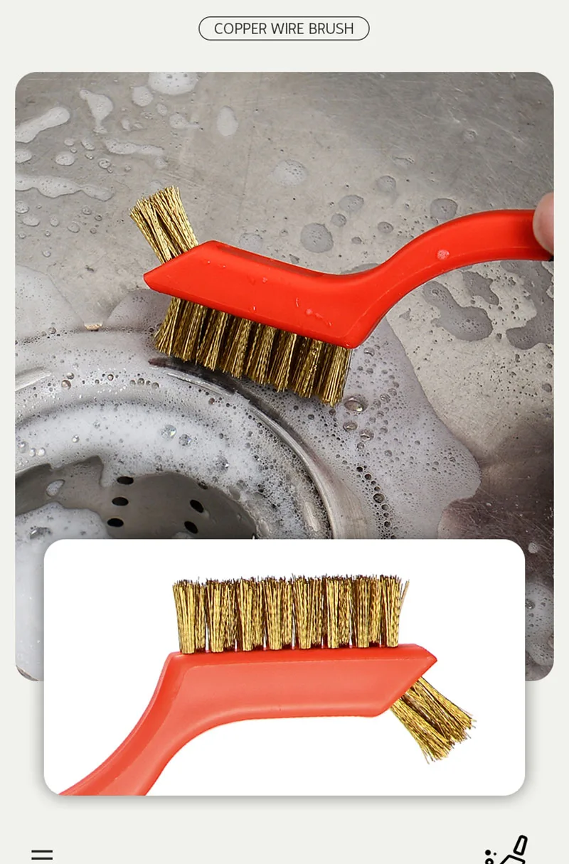 7 Zoll Edelstahlbürste, Messing-Reinigungsbürste, Polier- und Rostentferner, Metall-Drahtbürste, Reinigungswerkzeug, 3-teiliges Familien-Set – Detail 1