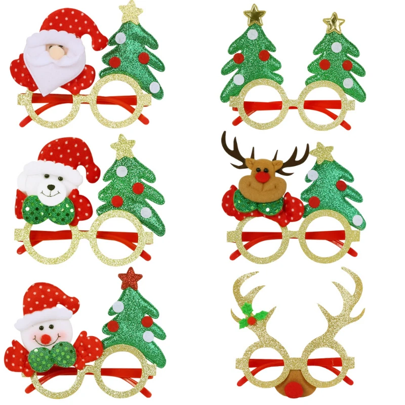 2022 Christmas Decorations Couple Children's Toy Glasses Frame Elk Antlers Old Man Small Tree Glasses Decoration Frame