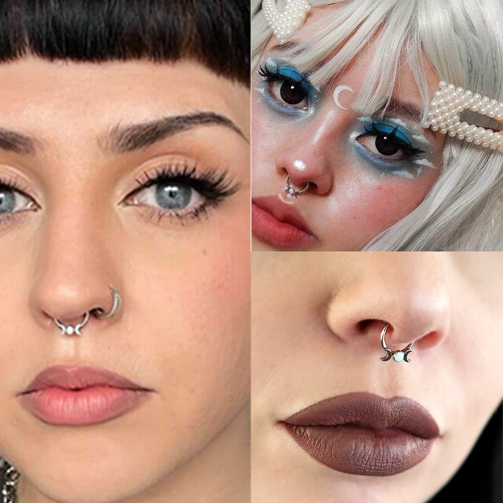 1PC Stainless Steel Septum Jewelry 16G Moon&Sun Septum Rings Daith  Helix Earrings for Women Opal Septum Piercing  Jewelry