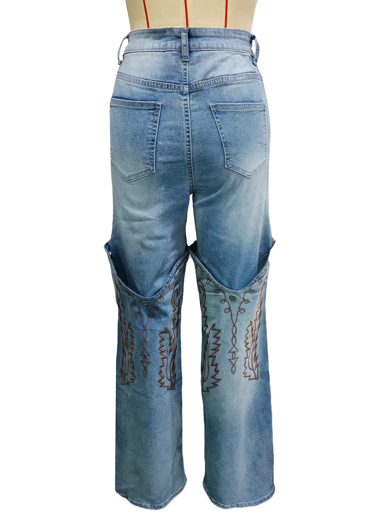 Women Denim Pants Retro Wide Leg Embroidery Jeans Straight Leg Trousers 2025 Fashion Summer Casual Lady Street Long Trousers