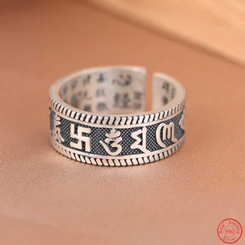 

Кольца-подвески из стерлингового серебра 990 для женщин и мужчин, ретро, шесть символов, мантра, сердце, сутра, амулет, ювелирные изделия из чистого аргентума, оптовая продажа