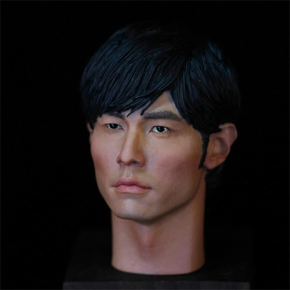 Hand Painted 1/6th Middle Aged Asian Singer Jay Chou Black Hair Head Sculpture Carving for 12'' PH TBL Action Figure