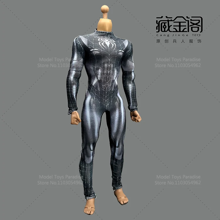 1/6 Soldier Red Black Spider Man Printed High Neck Long Sleeve Tight Jumpsuit Fit 12 Inches  Movable Action Figure Body