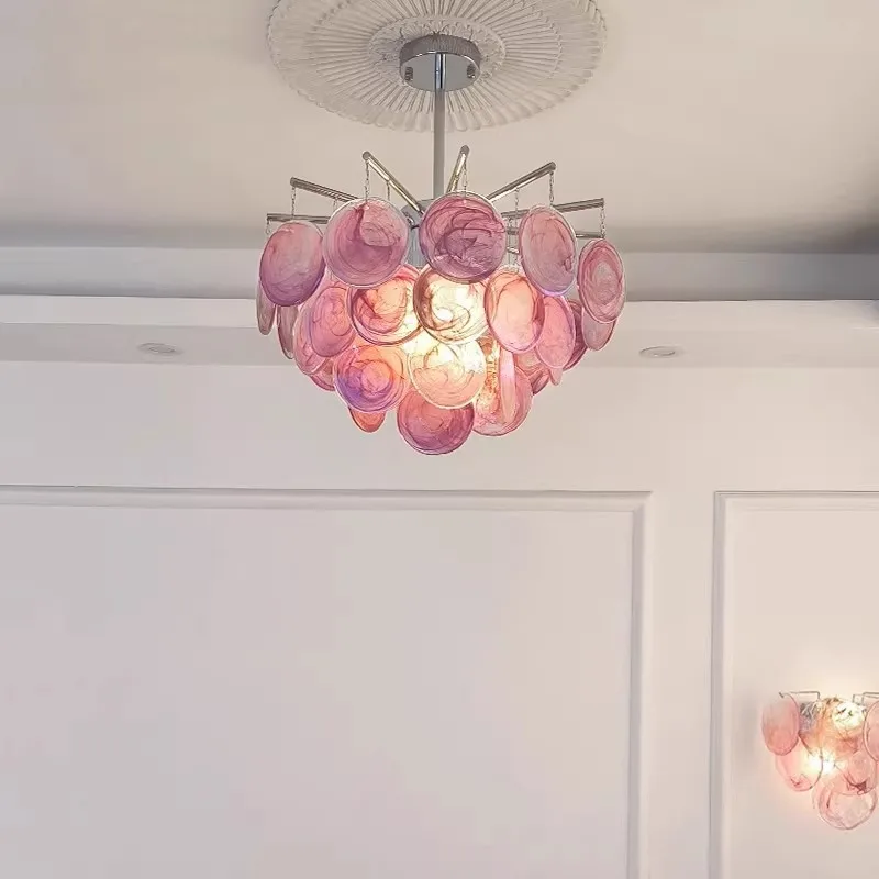 CX retro master bedroom, pink glass wind chimes room romantic restaurant decoration ornament