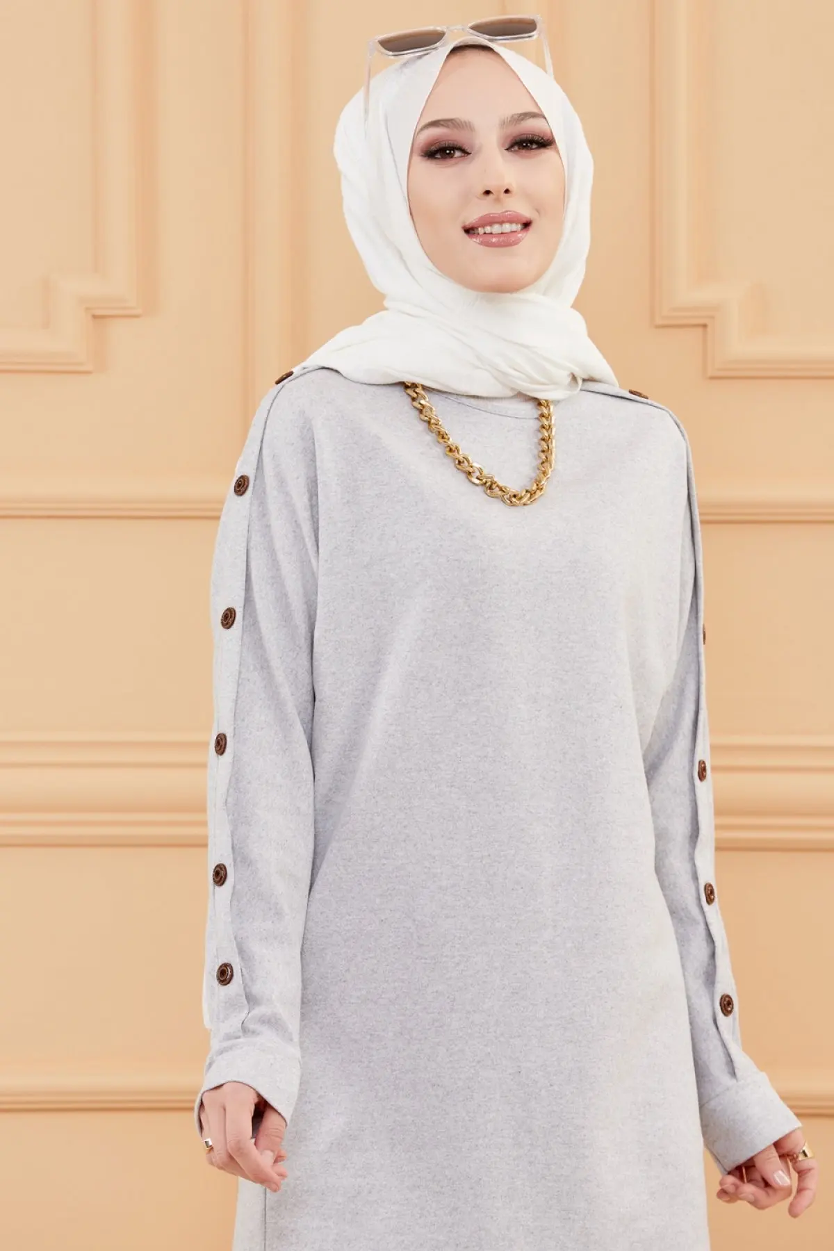 Dügme Detail Tunic Winter Autumn 2021 Muslim Women Hijab headscarf Islamic Turkey Fas Long