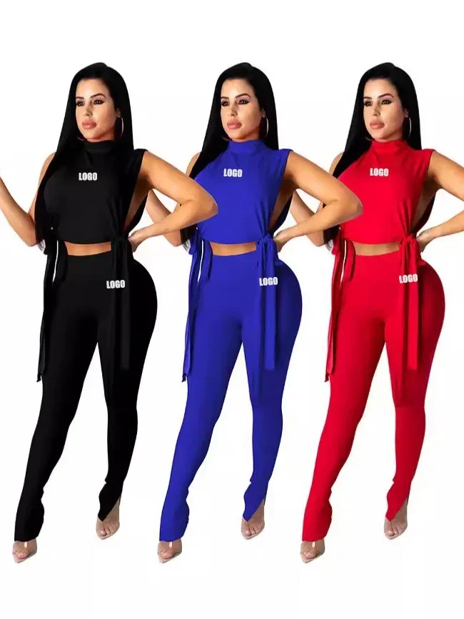 

Custom LOGO Women's 2024 New Spring and Summer Straps Sexy Fashion Casual Hollow Two-piece Set