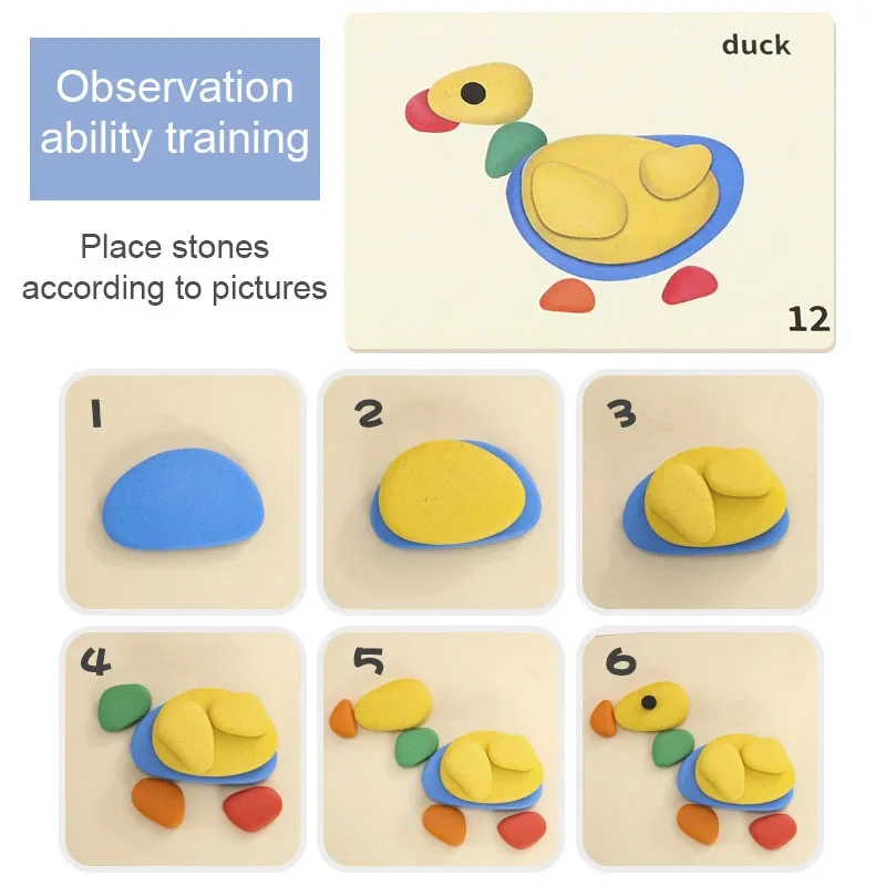 Children 3D Montessori Toys Rainbow Pebbles Logical Thinking Game Kids Painting Sensory Learning Toys