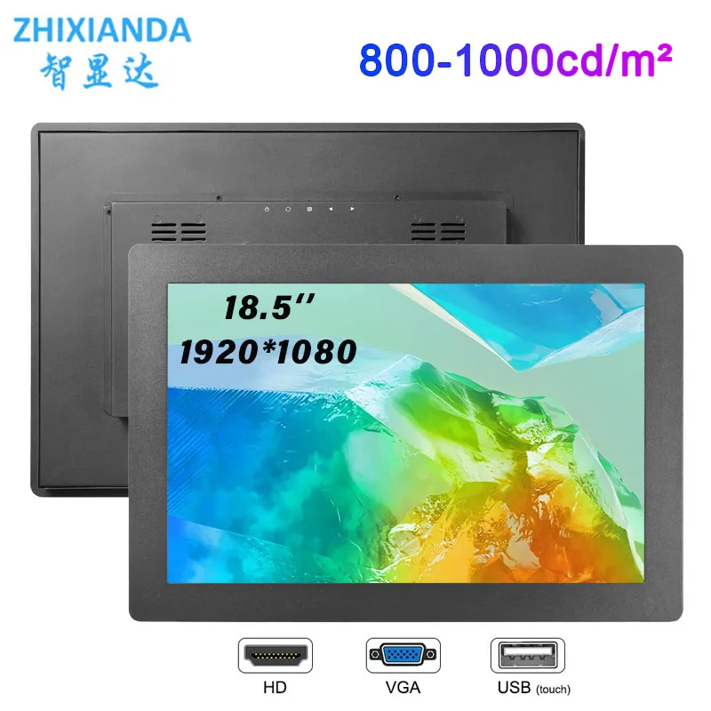 

Промышленный встраиваемый монитор с сенсорным экраном Full HD 1080p, 18,5 дюйма, 1000 нит, в металлическом корпусе