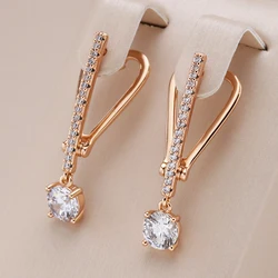 Kinel Unique Design Natural Zircon Drop Earrings for Women Fashion 585 Rose Gold Color Daily Fine Jewelry Romantic Crystal Gift