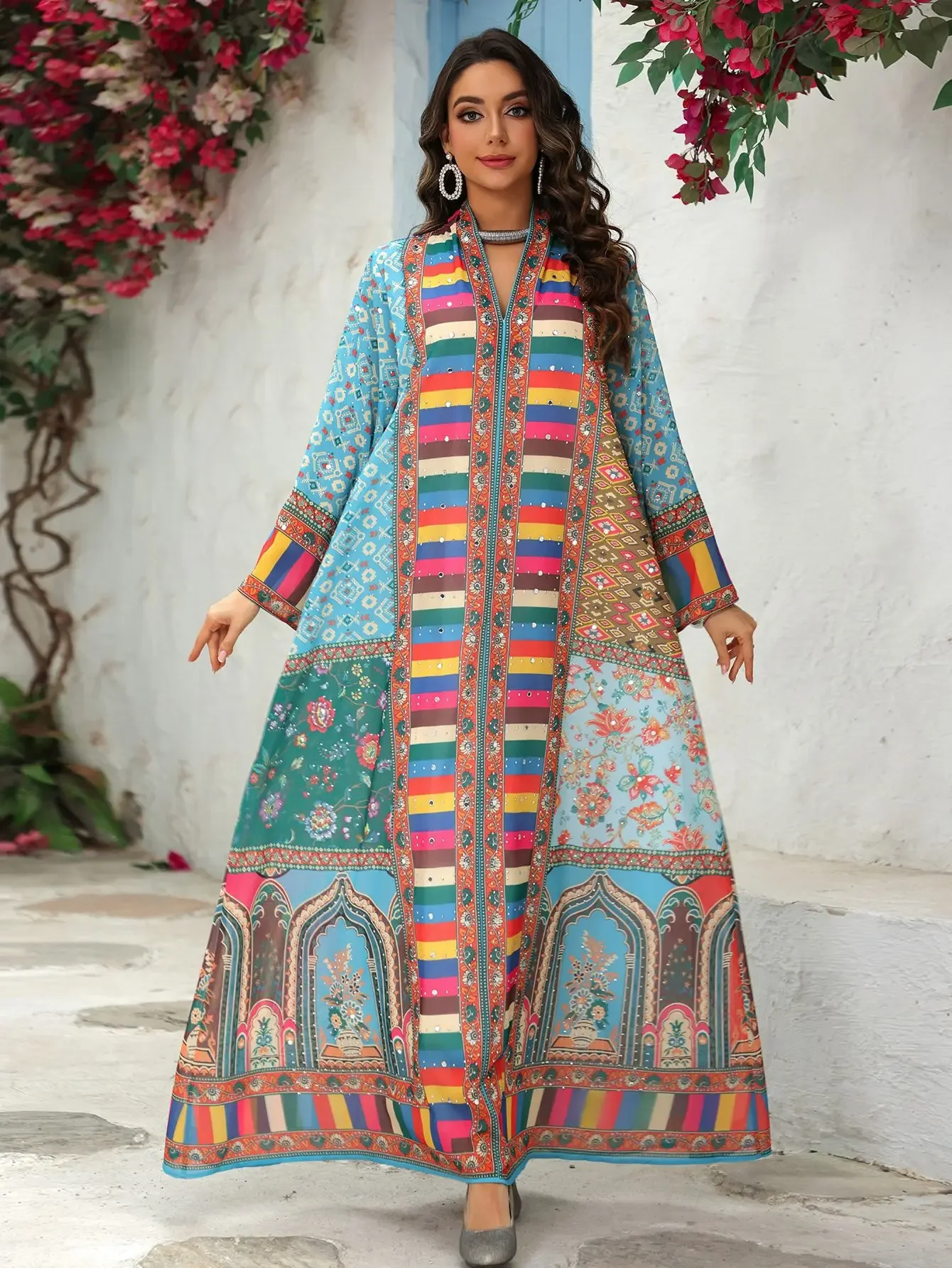 

Eid Print Women Dress Muslim Abaya Chiffon Jalabiya Diamond Party Caftan Ramadan Dresses Vestidos Largos Kaftan Arab Robe 2025