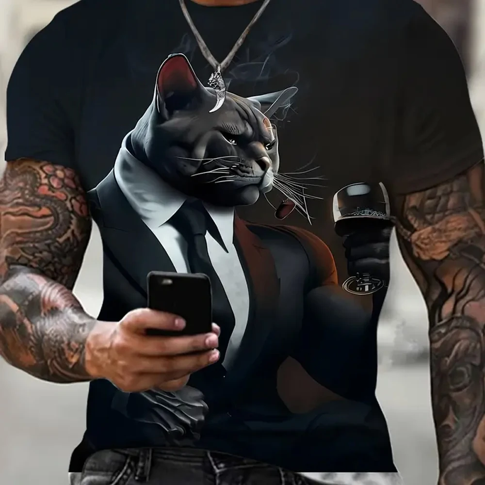 

Fun men's 3D printed animal pattern short sleeved T-shirt plus size streetwear summer casual men's top