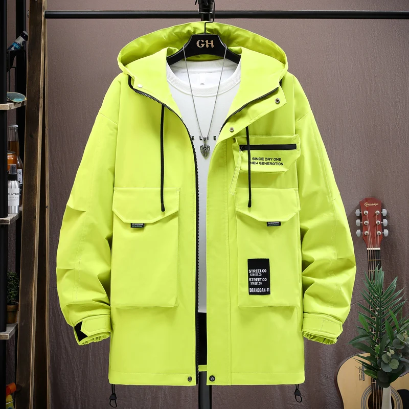 New 2024 Spring Autumn Men\'s Hooded Jackets Casual Solid Loose Coats Outdoor Sports Windbreaker Youth Streetwear Tops Clothing