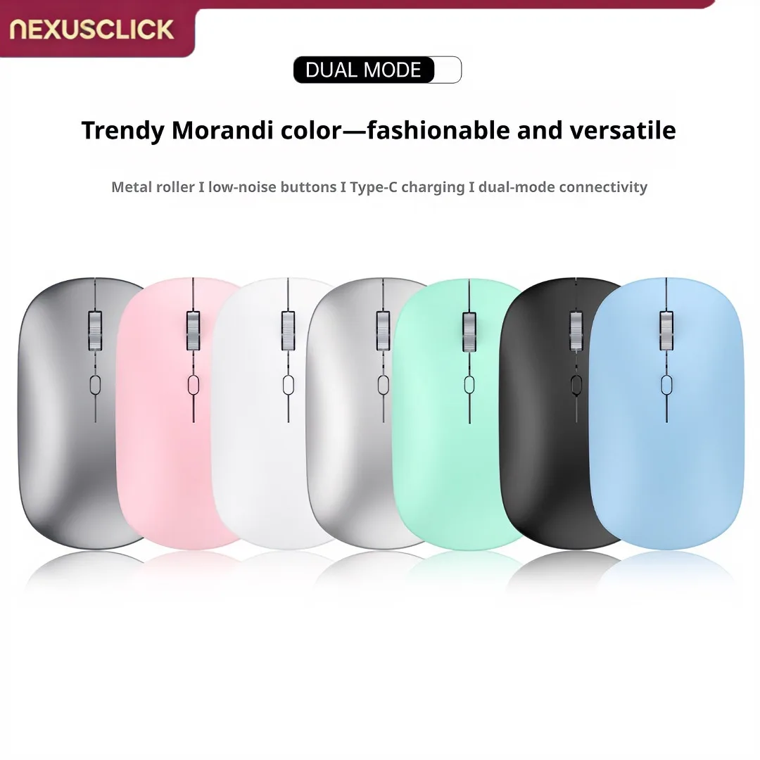 NexusClick Wireless Mouse Bluetooth and 2.4GHz Dual Modes Rechargeable Ergonomic Silent Click for PC iPad Laptop Cell Phone TV