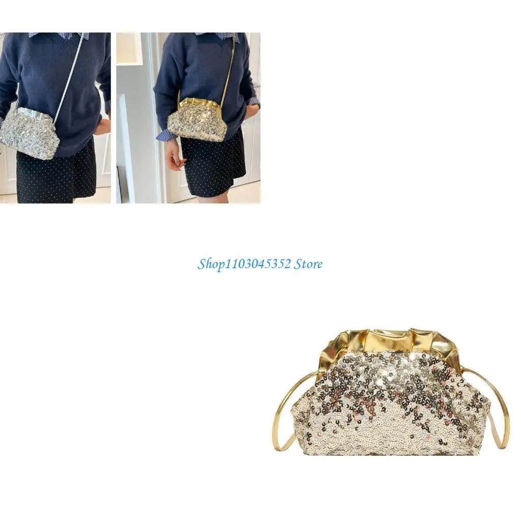

Sparkling Women Bag Prom Occasion Shoulder Purse Trendy Ruffle Design