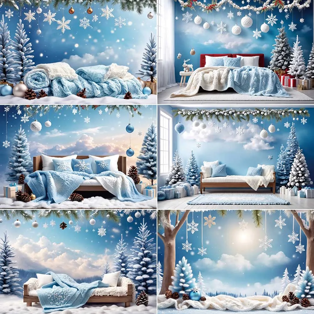 

MOON.QG Winter Scenery Christmas Photography Backdrops Snowflake Clouds Snow Pine Tree Photozone Backgrounds Home Studio Props