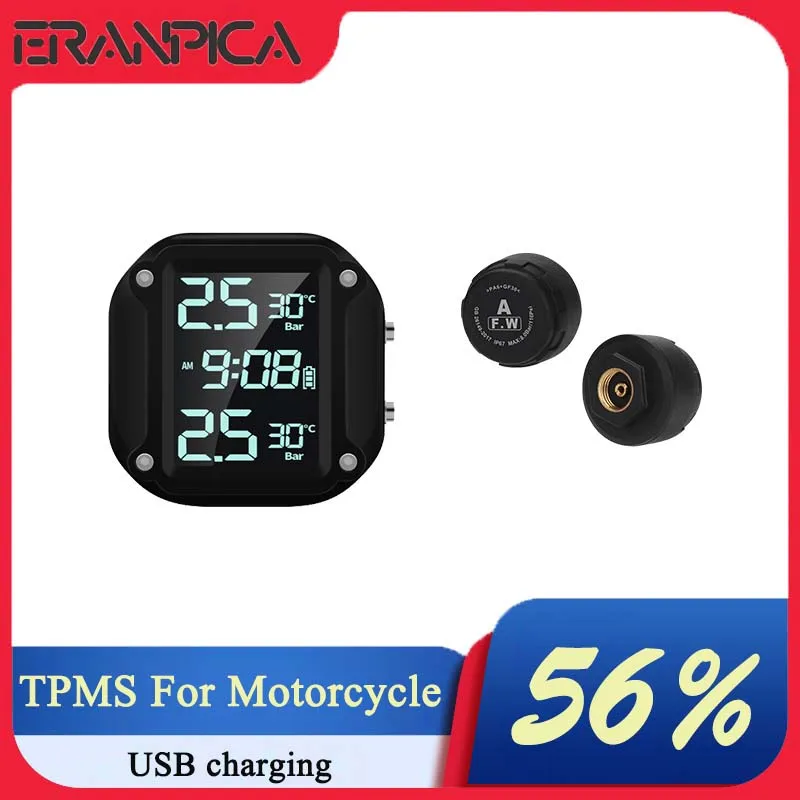 

Eranpica Automobile Alarms intelligent System Motorcycle TPMS Tire Pressure Control Monitor System 2 Tyre USB Watch Sensors