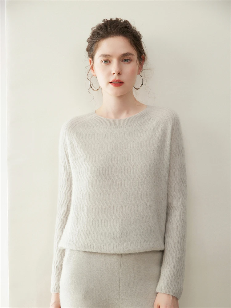 Nowy sweter damski ze 100% kaszmiru na rok 2025, okrągły dekolt, wzór w warkocze, swetry na wiosnę, jesień i zimę, dzianina z kaszmiru koziego, odzież, topy.