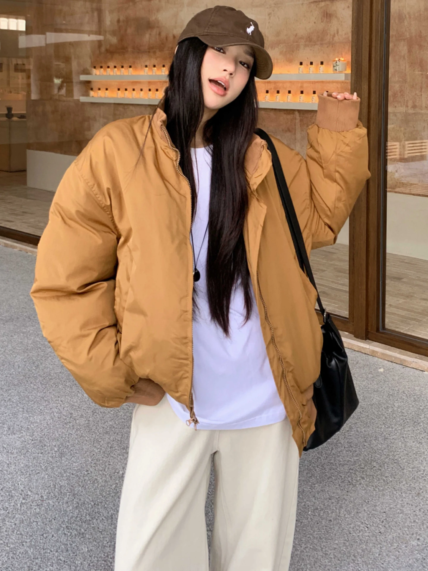 

Зимняя утепленная хлопковая куртка большого размера в американском стиле, свободного кроя, с воротником-стойкой, для женщин, больших размеров, верхняя одежда