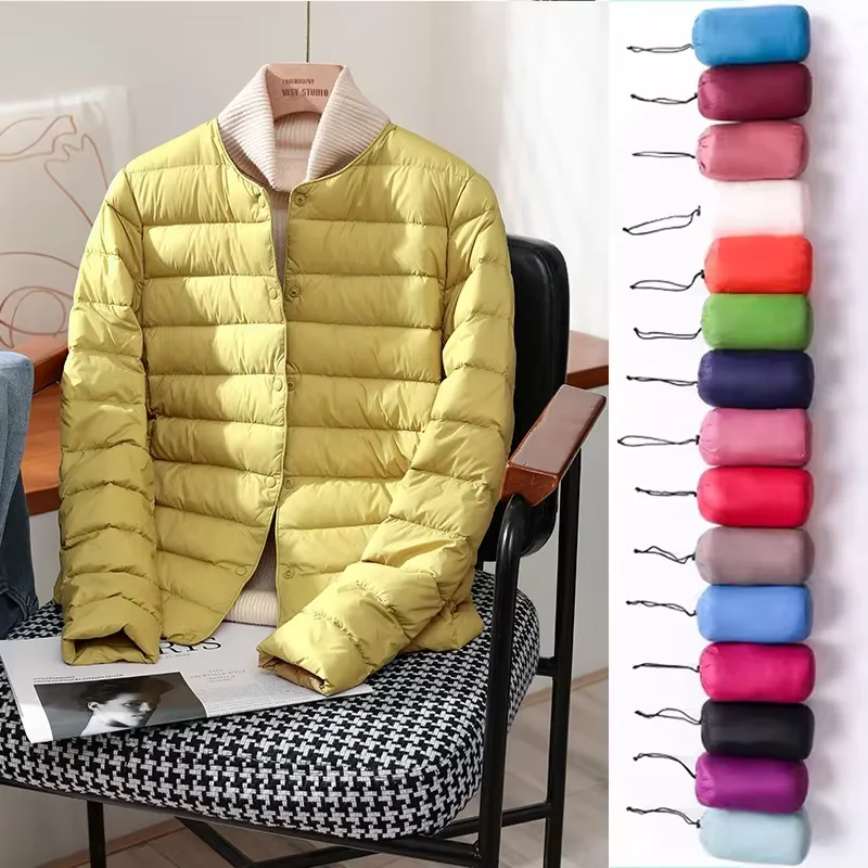 2024 Nieuwkomers Herfst Winter Warm Vrouwen Witte Eendendons Slanke Jassen Vrouwelijke Mode Ultra Lichtgewicht Opvouwbare Puffer