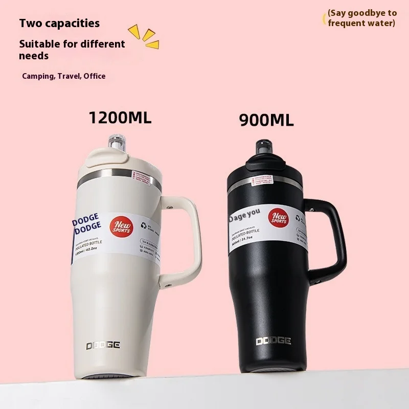 New Dodge Vacuum Cup Zunjue Straw Double Drink Thermos Cup Car Large Capacity Outdoor Travel Indoor Office Ice Cup 900ML/1.2L