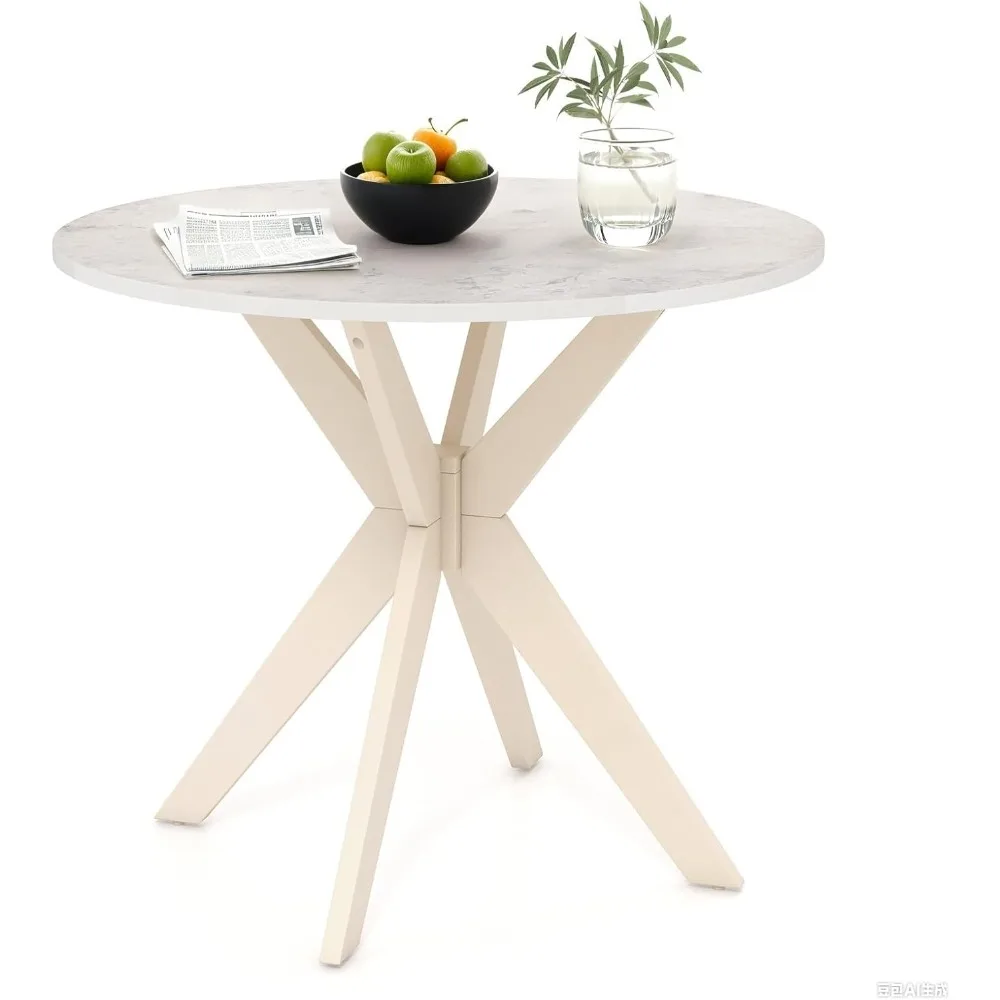 Meja Makan Bundar 36 inci, Meja Dapur Kayu Solid dengan Alas Kaki Berbentuk Pedestal yang Bersilang dan Bantalan Kaki yang Dapat Disesuaikan untuk Rumah, Kantor