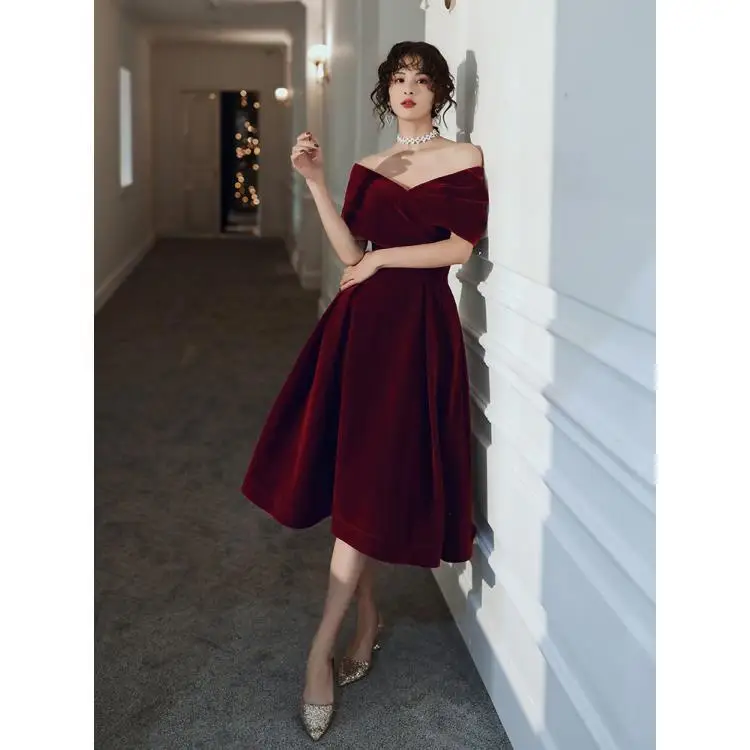 Ofallsis French Style Off Shoulder Evening Dress 2024 New Banquet High End Luxury Birthday Party Elegance One Shoulder Dresses