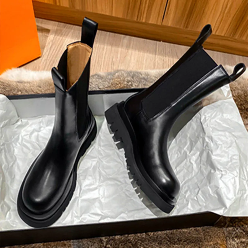 2023 New Chelsea Boots Women Genuine Leather Luxury Design Chunky Platform Boots Non-slip Thick Bottom Mid-calf Boots for Women