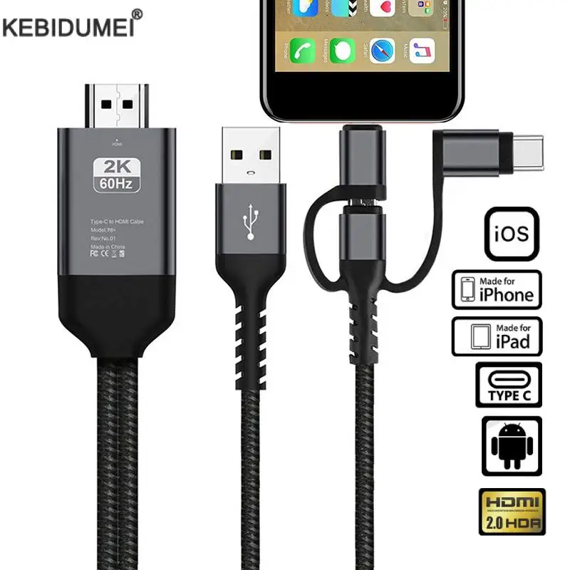 Kabel HDMI Wyświetlacz typu C Ekran Micro USB 3.0 Podłącz do HDMI Projektor HDTV Adapter wideo Konwerter do iPhone\'a