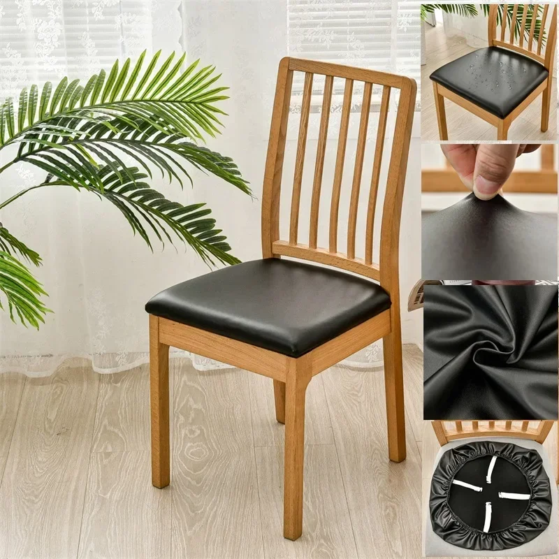 Funda para cojín de asiento de comedor repelente al agua, fundas elásticas de cuero Pu para sillas de cocina, funda para silla para banquete, oficina, fiesta de Hotel