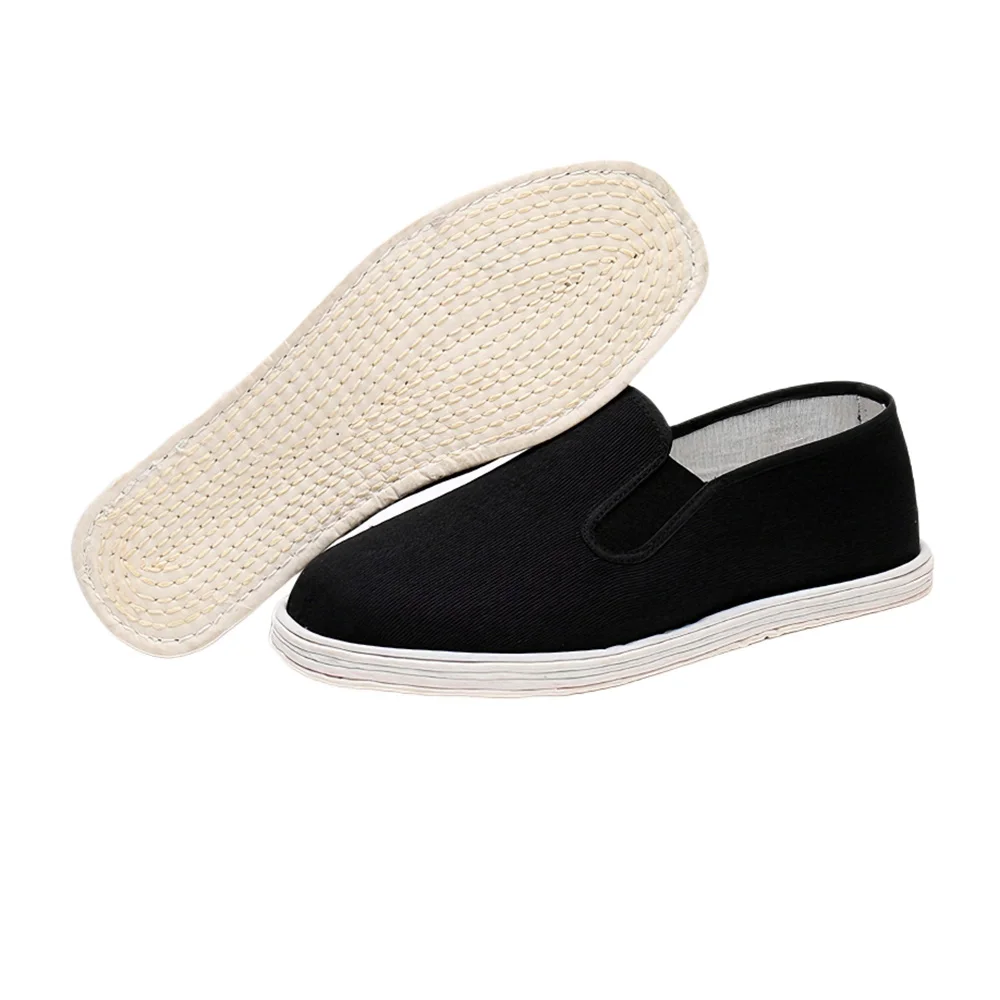 Handmade Thousand-Layer Sole Tai Chi Shoes Men Slip On Chinese Traditional Kung Fu Martial Art Canvas Sneakers Non Slip Rubber