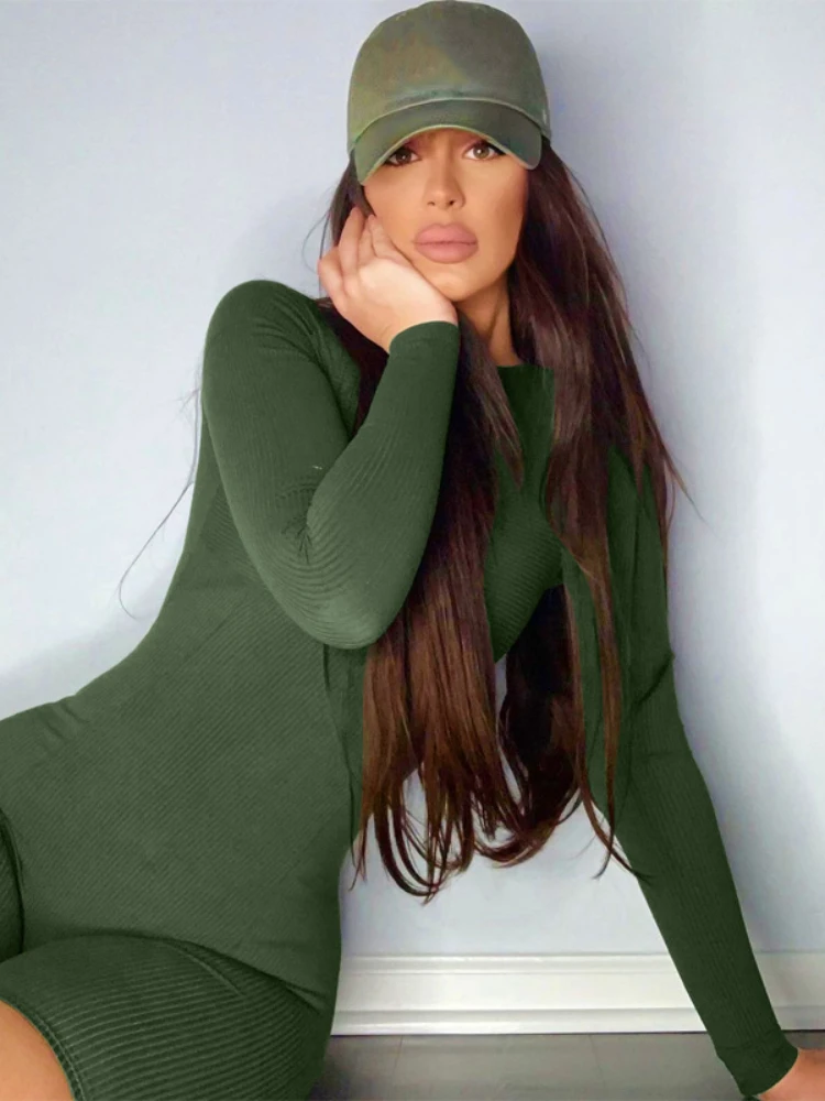 Women Bottoming O Neck Short Pants Winter Solid Knitted Sports Jumpsuits Romper Pullover Bodysuit Slim Buttocks Clothing Outfits