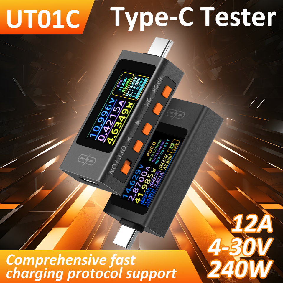Type C Tester Voltage Current Detection Meter DC 4-30V 12A Power Meter Protocol Detector IPS Display Type C Fast Charging Meter