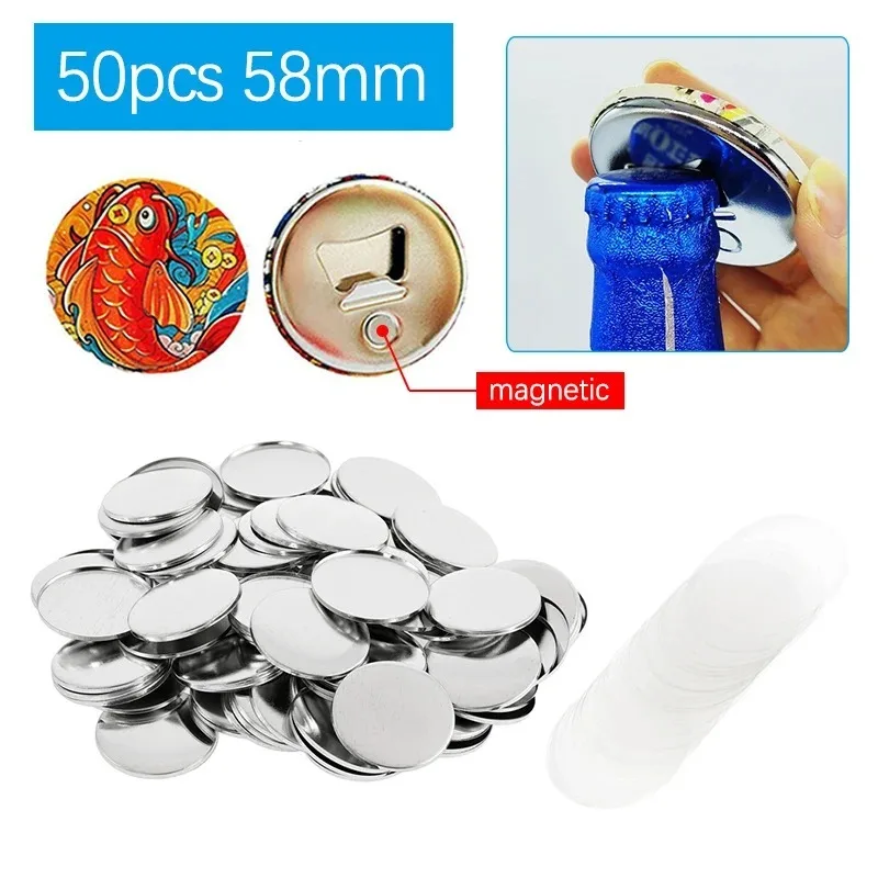 

50pcs 58mm DIY Making Magnet Refrigerator Button Bottle Opener Parts Refrigerator Button Badge Materials for Punch Press Machine