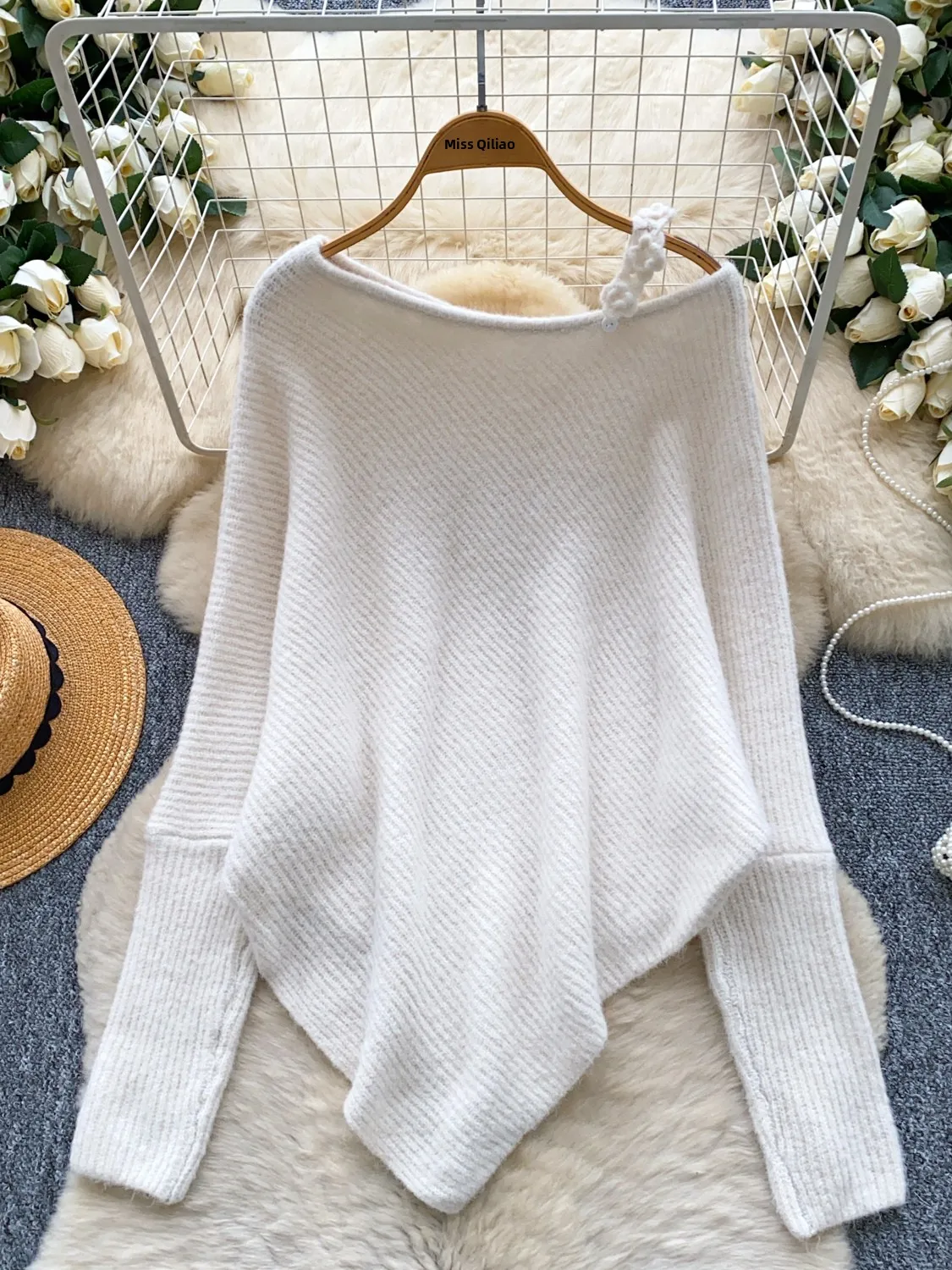 

Женский длинный повседневный вязаный свитер с очками све, зимний свободный утягивающий свитер нестандартной формы для поездок на работу, круглый свитер Ne