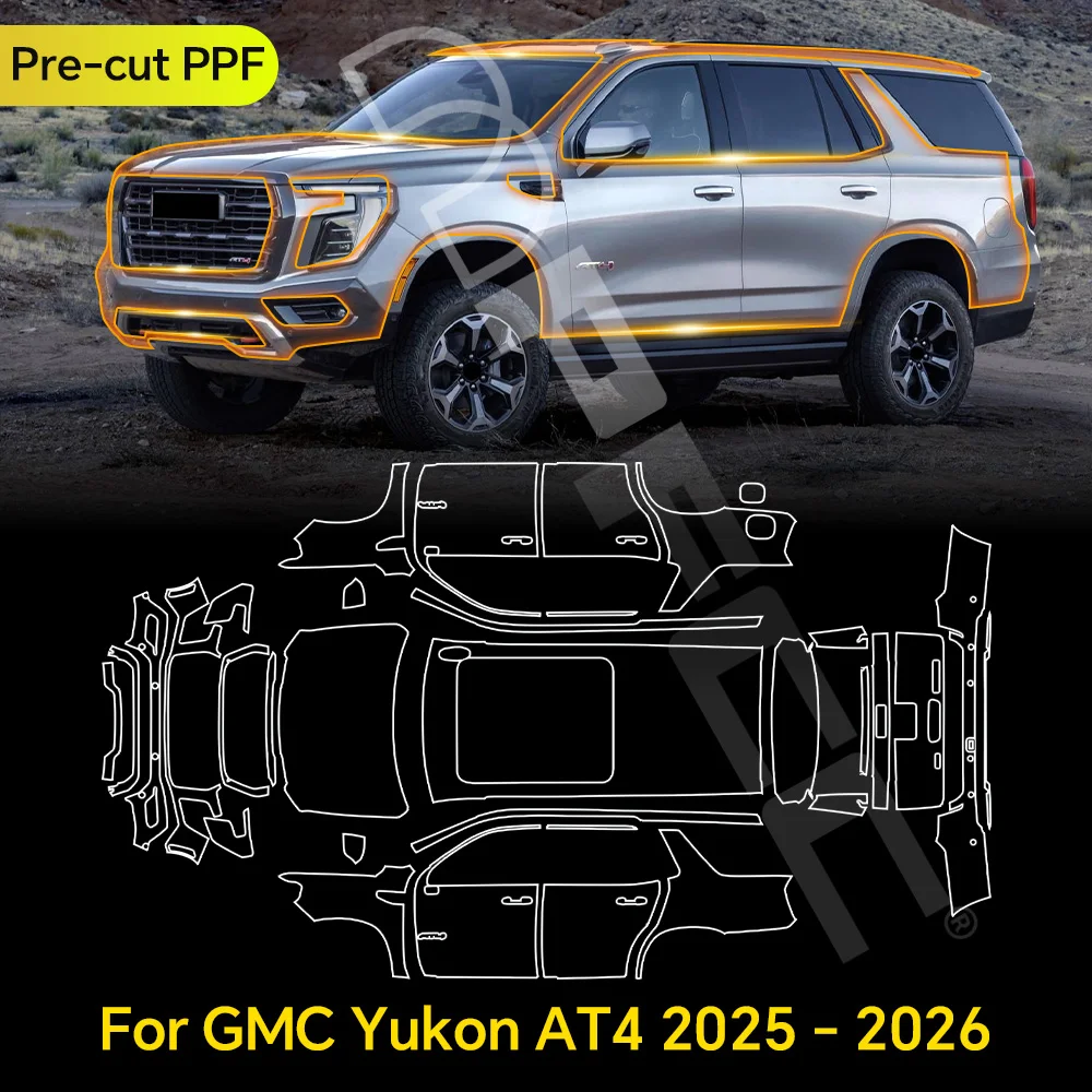 

Предварительно нарезанная защитная пленка PPF для GMC YUKON AT4 2025-2026 из ТПУ: прозрачная, невидимая, устойчивая к царапинам, самовосстанавливающаяся пленка для защиты кузова автомобиля