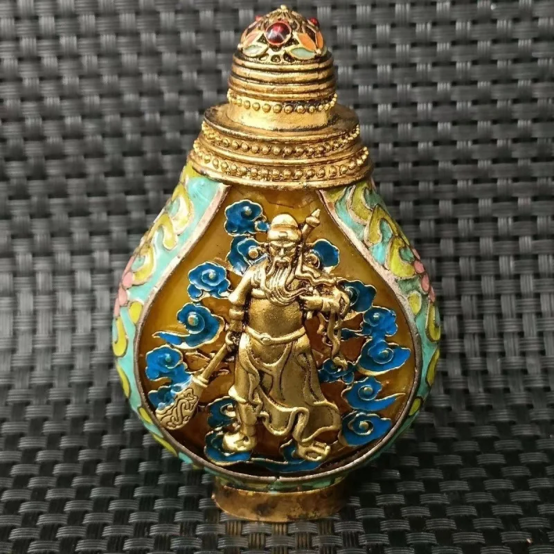 Antique Miscellaneous Antique Copper Beeswax Inlaid Guan Gong Cloisonne Snuff Bottle Mongolian Characteristic inside Painted Snu