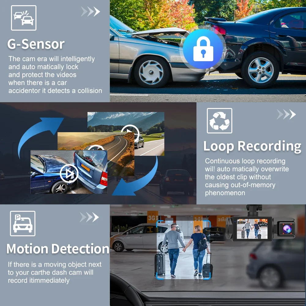1080P WiFi Dash Cam 2/3 Lens Driving Recorder Car DVR wide angle Optional Rear Lens Camera Loop Recording Night Vision Black Box - view 5