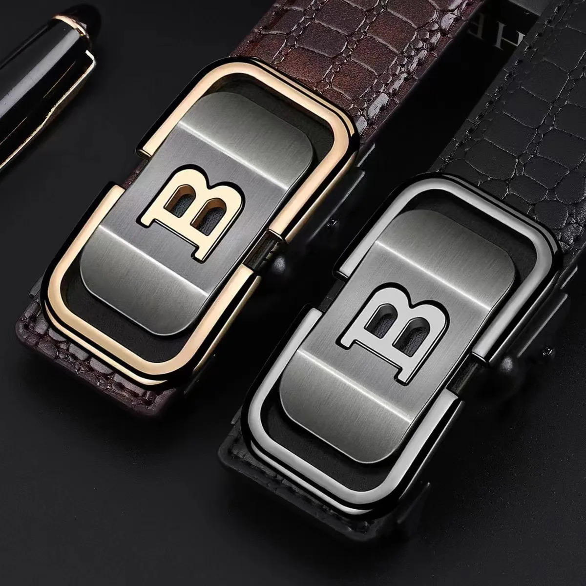 New Men's Headband Leather Automatic Buckle Letter B Pure Cowhide Pants with Business Men's Belt