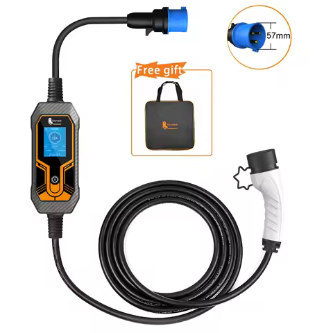 Feyree Type2 7KW 32A 1 Fase Carregador EV Portátil 5m Cabo Corrente Ajustável EVSE Wallbox Caixa de Carregamento para Carregador de Carro Elétrico