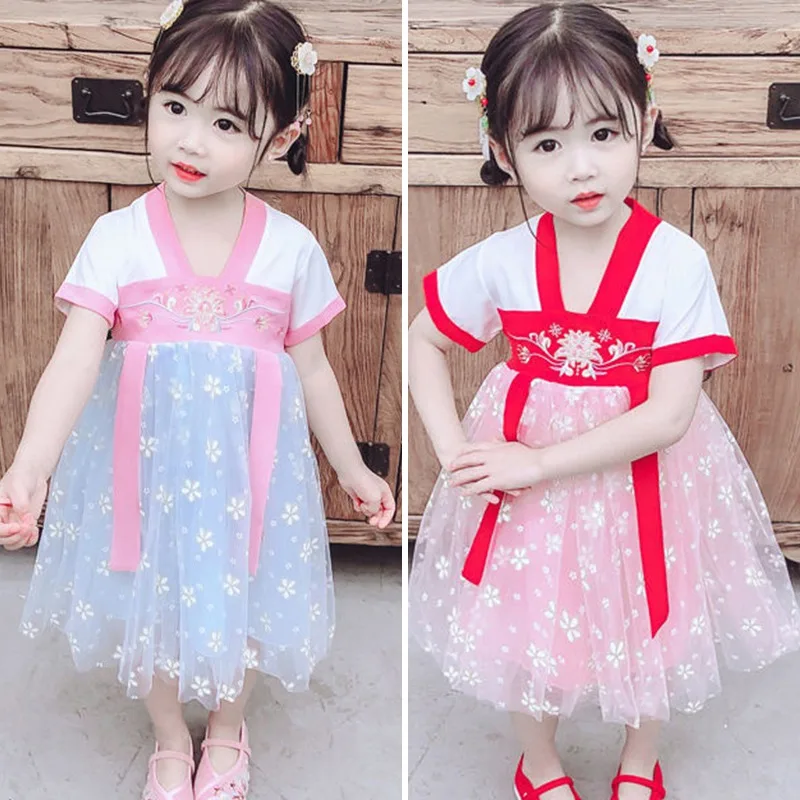 Girls\' Short-Sleeved Hanfu Dresses Summer Chinese Style Ancient Costume Super Fairy Princess Dress