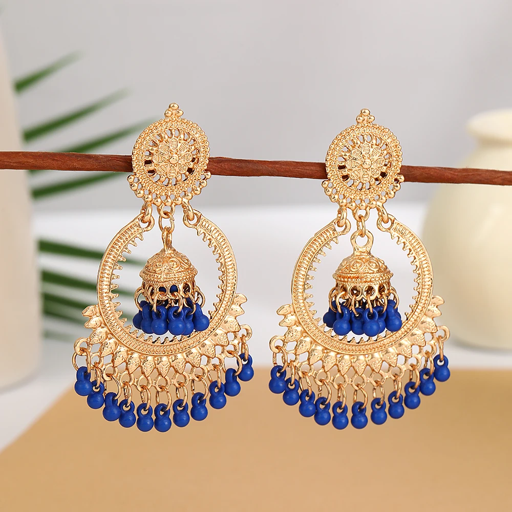 European and American Bohemian Exaggerated Tassel Small Bell Earrings Metallic Design Ethnic Style Birdcage Earrings For Women