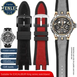 For Roger Dubuis EXCALIBUR King series frosted cowhide Waterproof Rubber Bottom watch strap 28mm Watchband Bracelet Blue Red