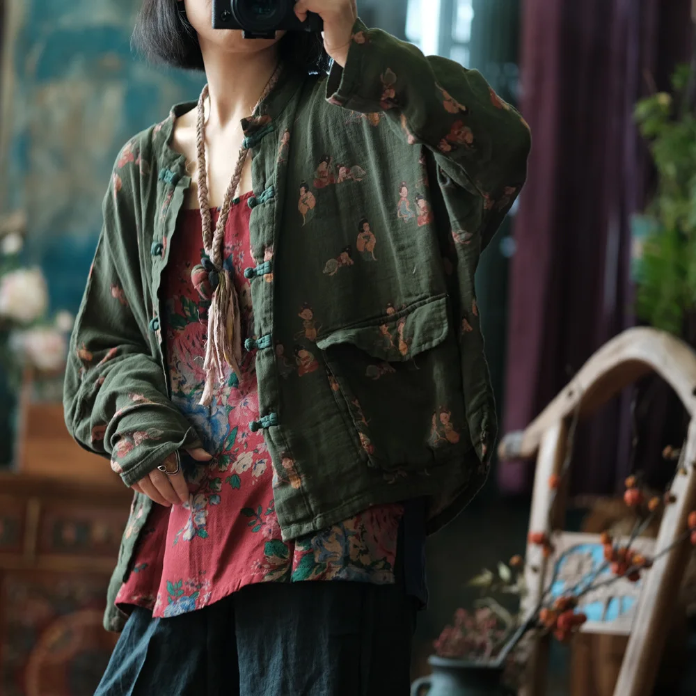 

Осенние винтажные свободные женские топы с рукавами «летучая мышь» в китайском стиле, рубашки M126, повседневная рубашка из 100% хлопка, женская новинка 2025