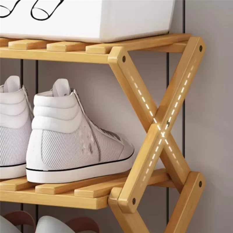 

AB33-Бамбуковая многослойная складная полка для обуви, выдвижная бытовая полка для хранения, компактный органайзер для обуви