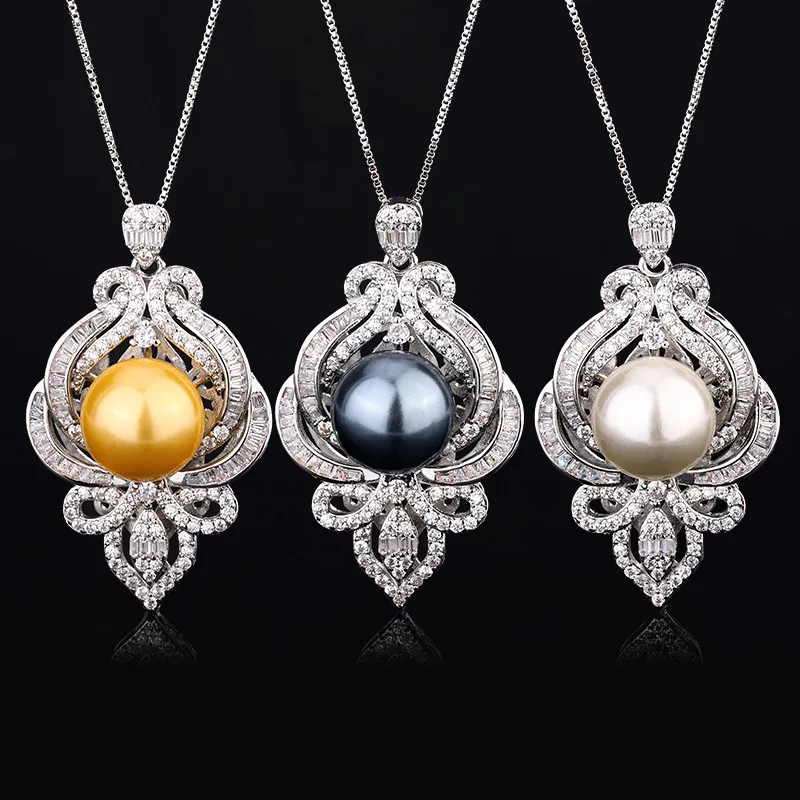 

New design jewelry with copper base and plating, luxurious vintage pearl pendant necklace 16mm